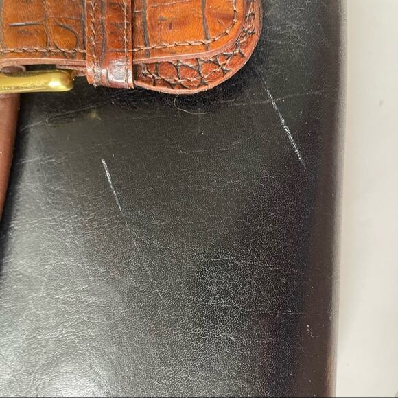 Vintage 1980s Brahmin Shoulder Bag Smooth and Croc Leather Black Brown GUC - Picture 5 of 16